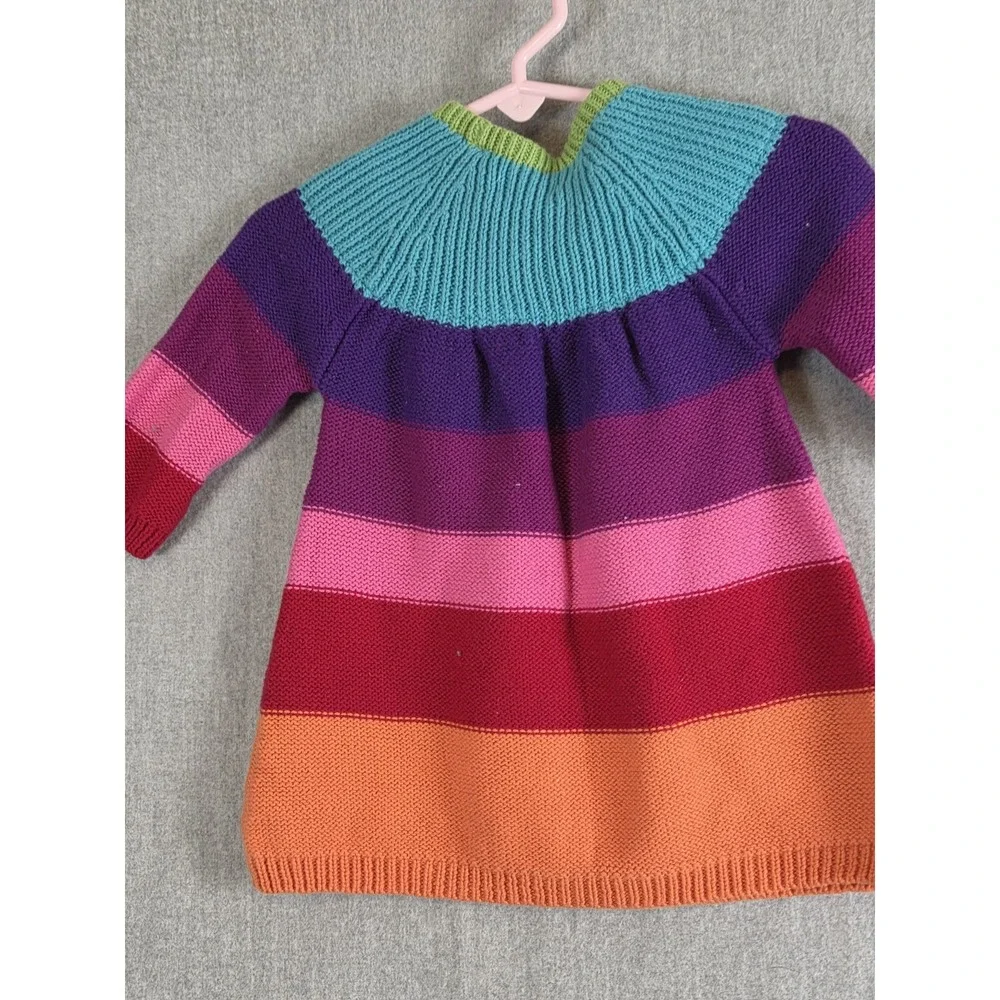 Baby Gap Girls Sweater Dress 3-6 Mos Rainbow Stripe Knit‎ Long Retro Y2K Buttons